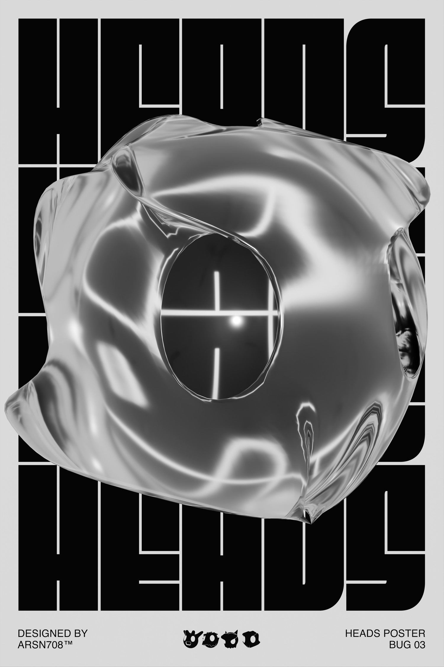 This is an image of a glossy Deer in front of a wall of text that reads heads.