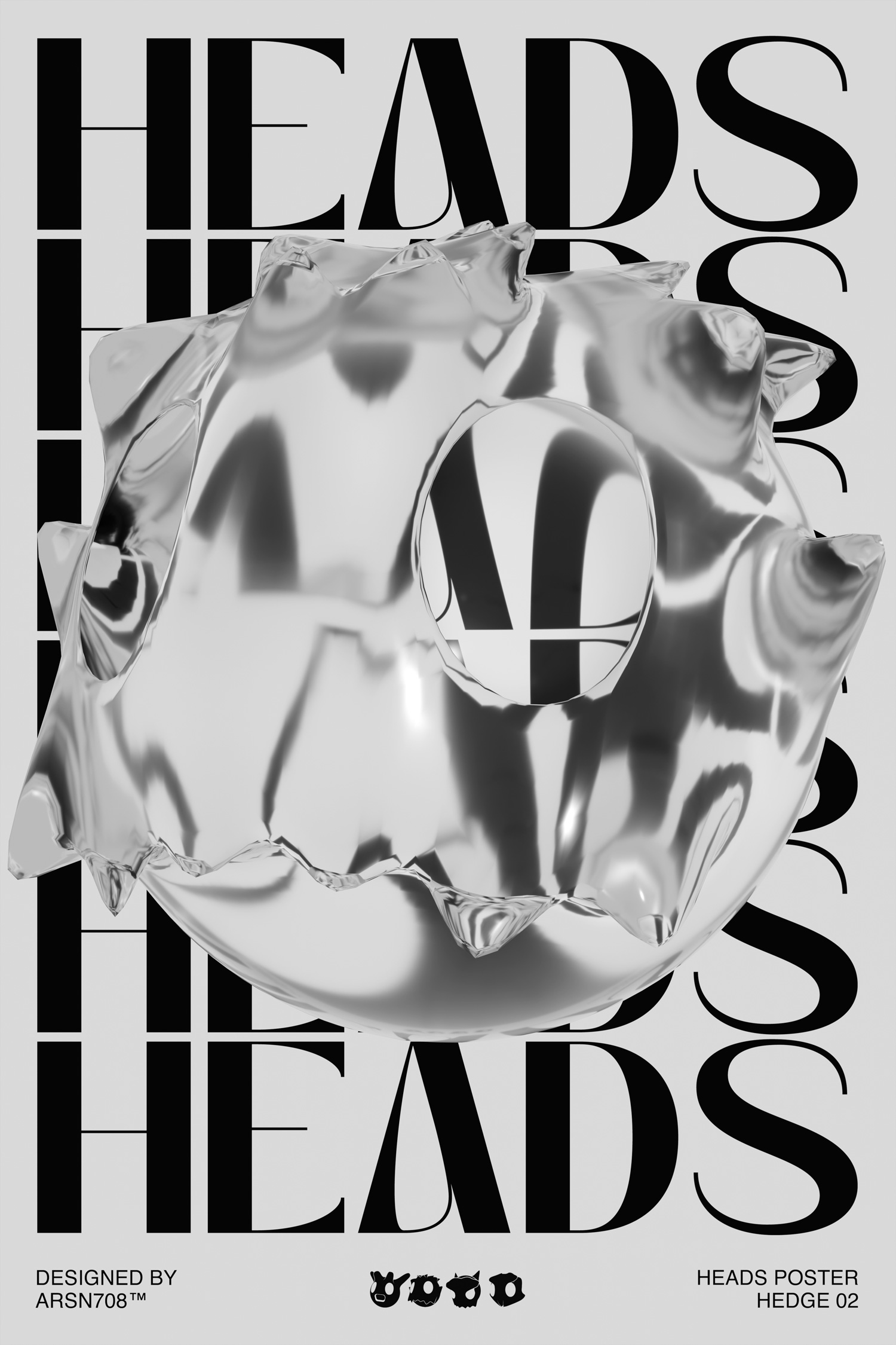 This is an image of a glossy hedgehog in front of a wall of text that reads heads.