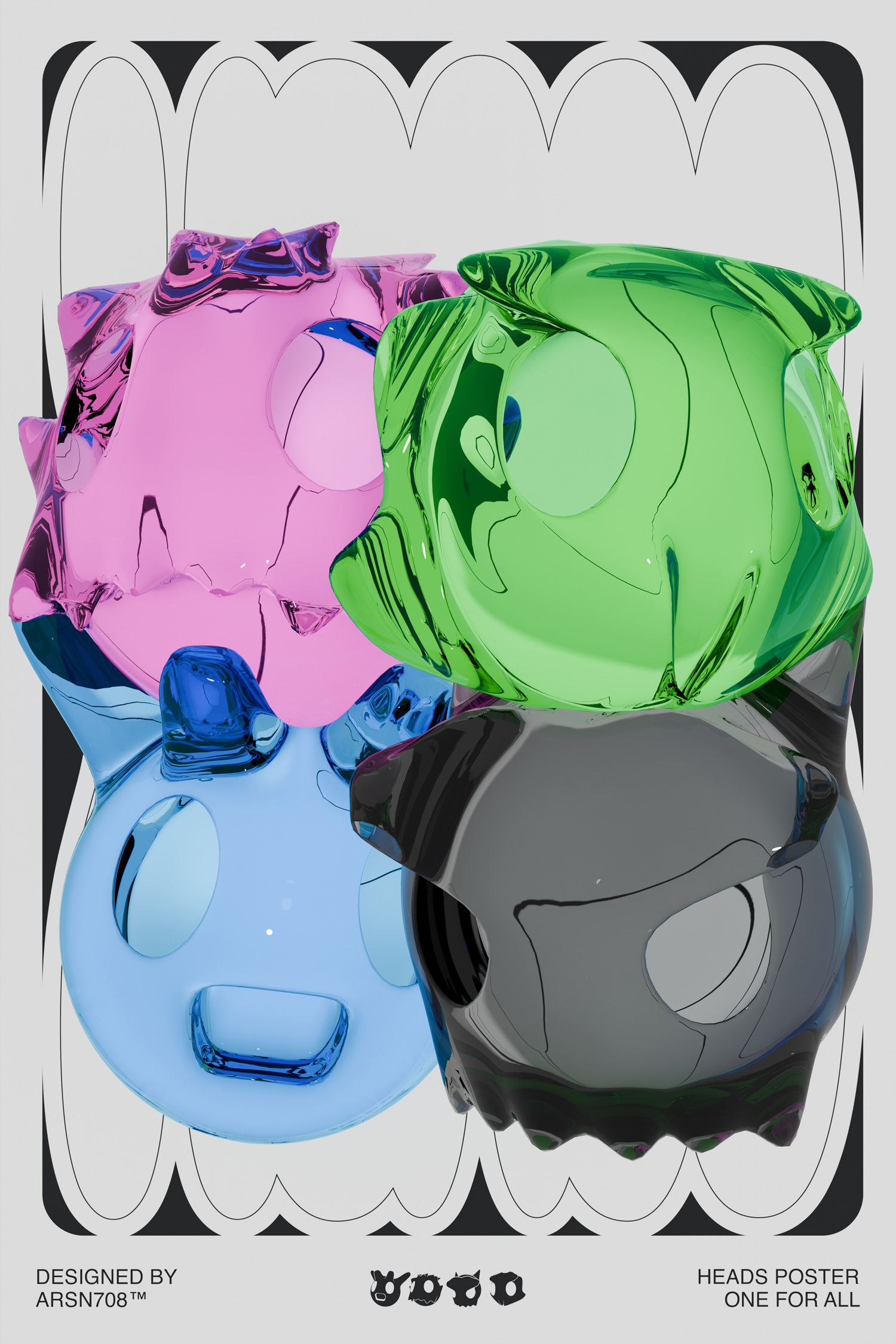 This is an image of a all of the heads together in front of a wall of text that reads heads.